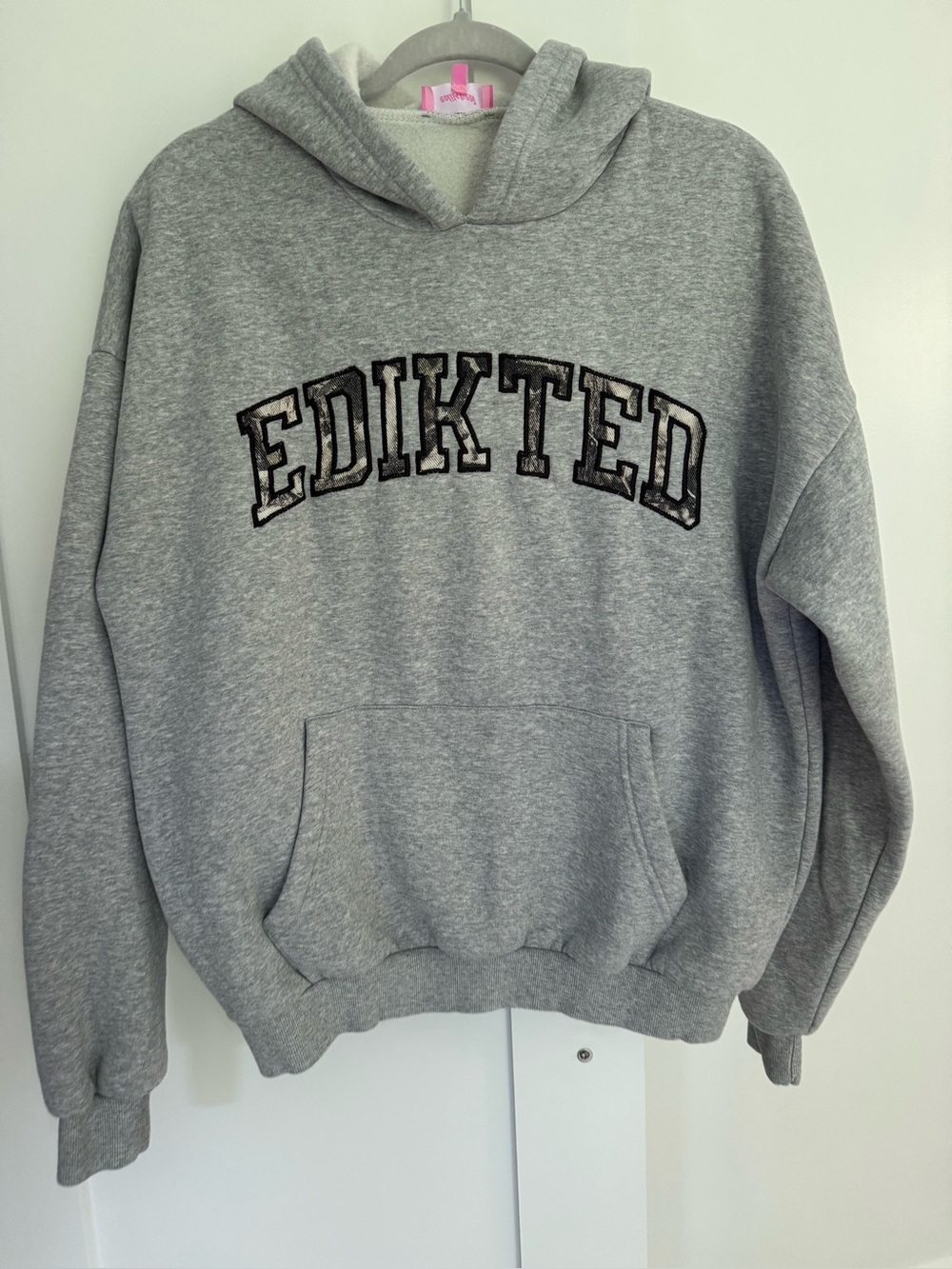 Edikted Gray Plaid Logo Oversized Hoodie Sweatshirt Size M